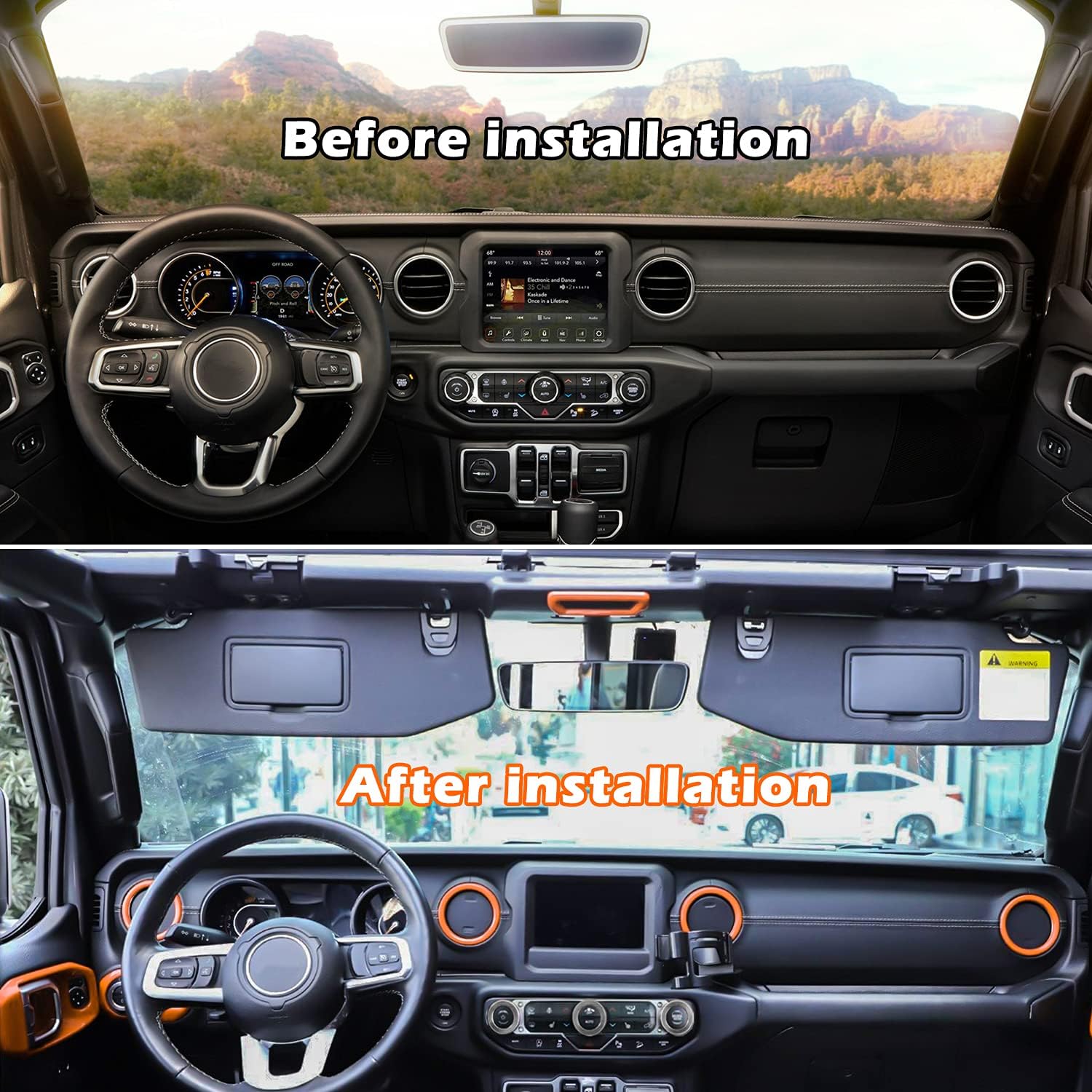 Bonbo 21PCS Car Interior Accessories-Air Conditioning Vent & Steering Wheel & Reading Light & Roof Speaker etc Fits for 2018-2023 Jeep Wrangler JL JLU & Gladiator JT (Orange)