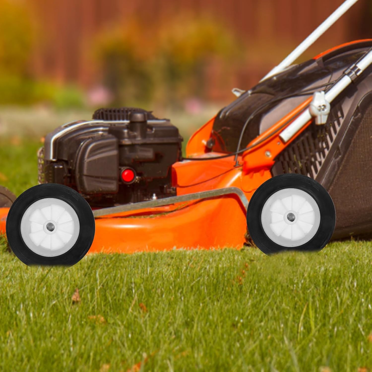 YARNOW 2pcs 6-inch Solid Rubber Universal Mower Wheels Replacement for Lawn Mower Push Cart Grass Cutter Outdoor Folding Cart Quiet Sturdy