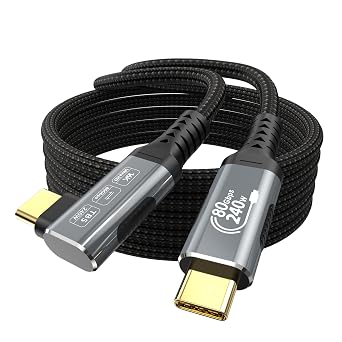 80Gbps Right Angle USB 4 Cable for Thunderbolt 5 Cable 1.6FT, 240W Charging, Up to 120Gbps Bandwidth for 16K/Dual 8K, Braided USB C to USB C Cable for Thunderbolt 4, Macbook Pro, iPhone 17, SSD
