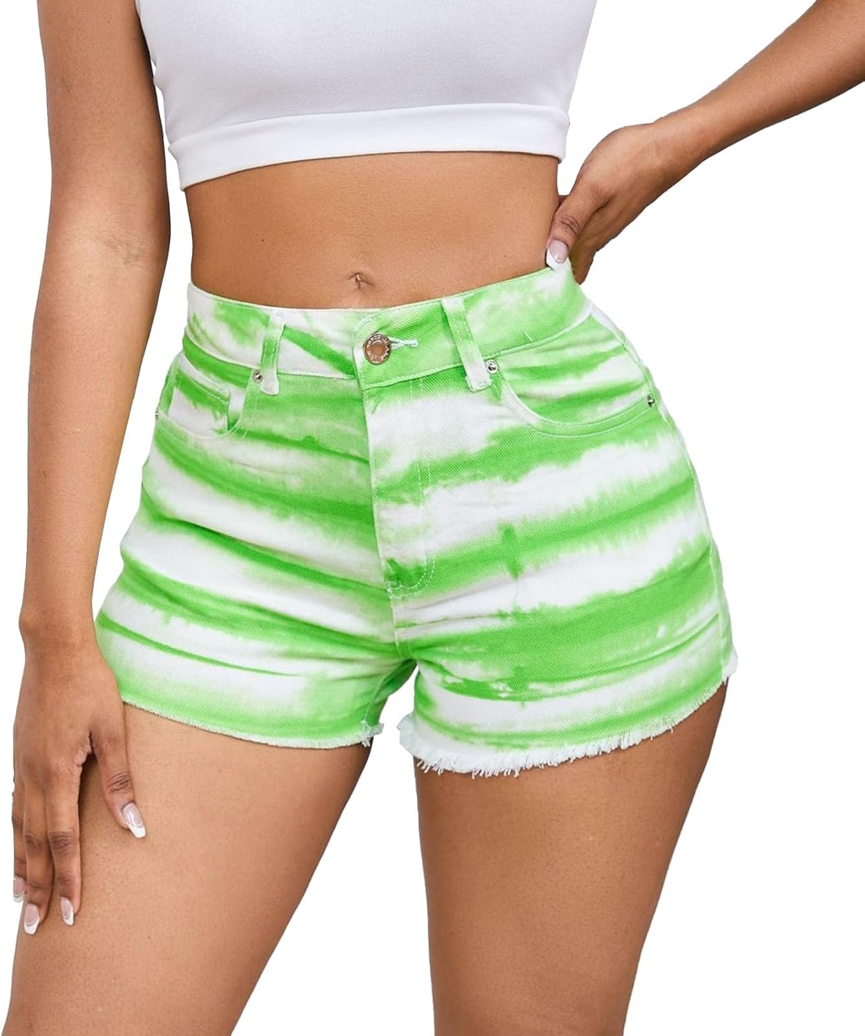 Short Jeans for Women Frayed Raw Hem Stretchy Denim Shorts Tie Dye Summer Hip Lift Mini Short