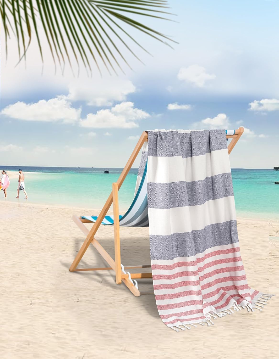 LANE LINEN 4 Pack Cotton Rich Beach Towels - Oversized, Pre-Washed, Absorbent & Quick Dry, No Sand, Multi Stripe Diamond, 39"x71" - Image 3