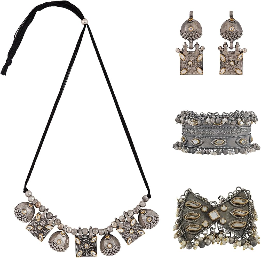 TEEJH Satavahana Oxidised Silver Jewellery Gift Set : Amazon.in