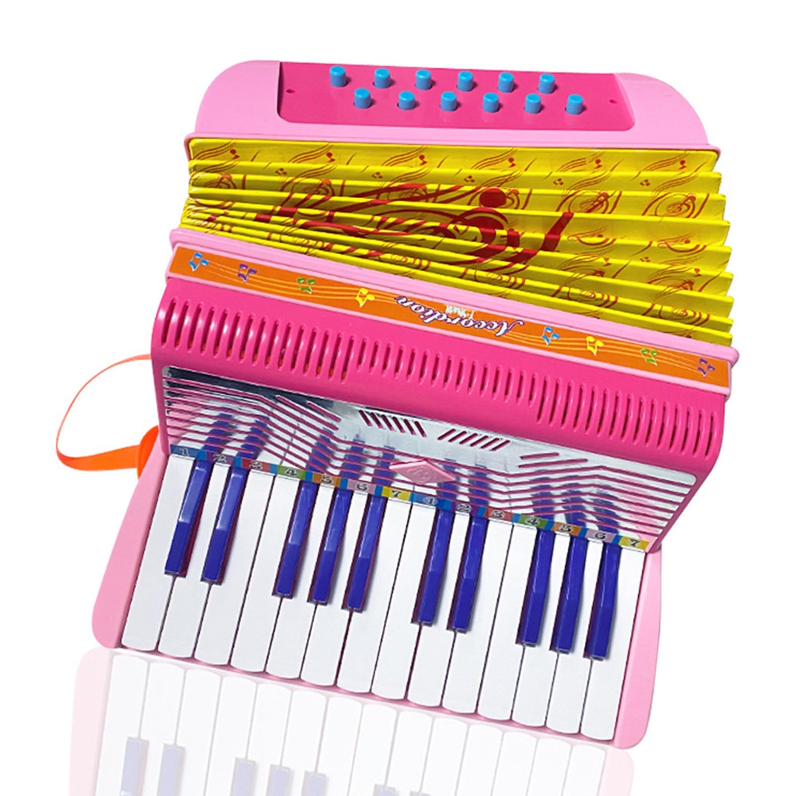 SEAFRONT Akkordeon, 24 Tasten, 12 Bässe, ABS, Tragbare Knopfkonzertina mit Schnalle für die Musikausbildung, Bühnenaufführungspraxis (Grün/Pink) (PINK)