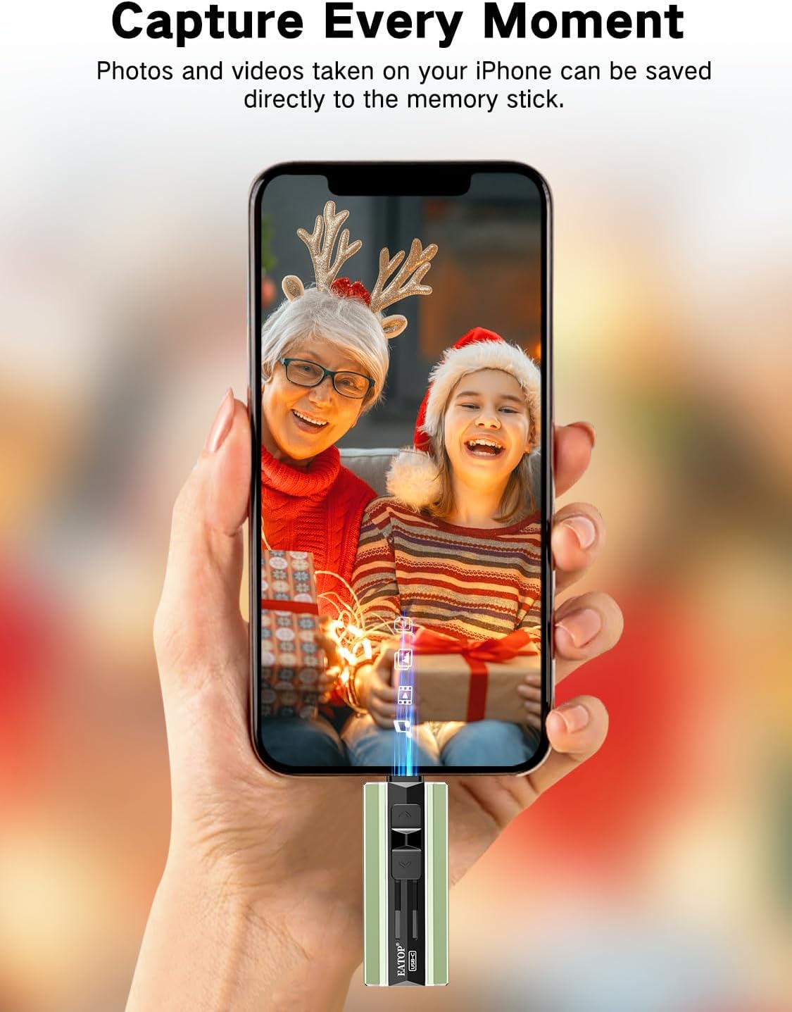 EATOP 256GB Dual Interface Flash Drive, No App Required, Portable USB Storage Memory Stick for iPhone, iPad, Android, PC & Mac – Easily Stores Photos, Videos & Files (Sage Green)