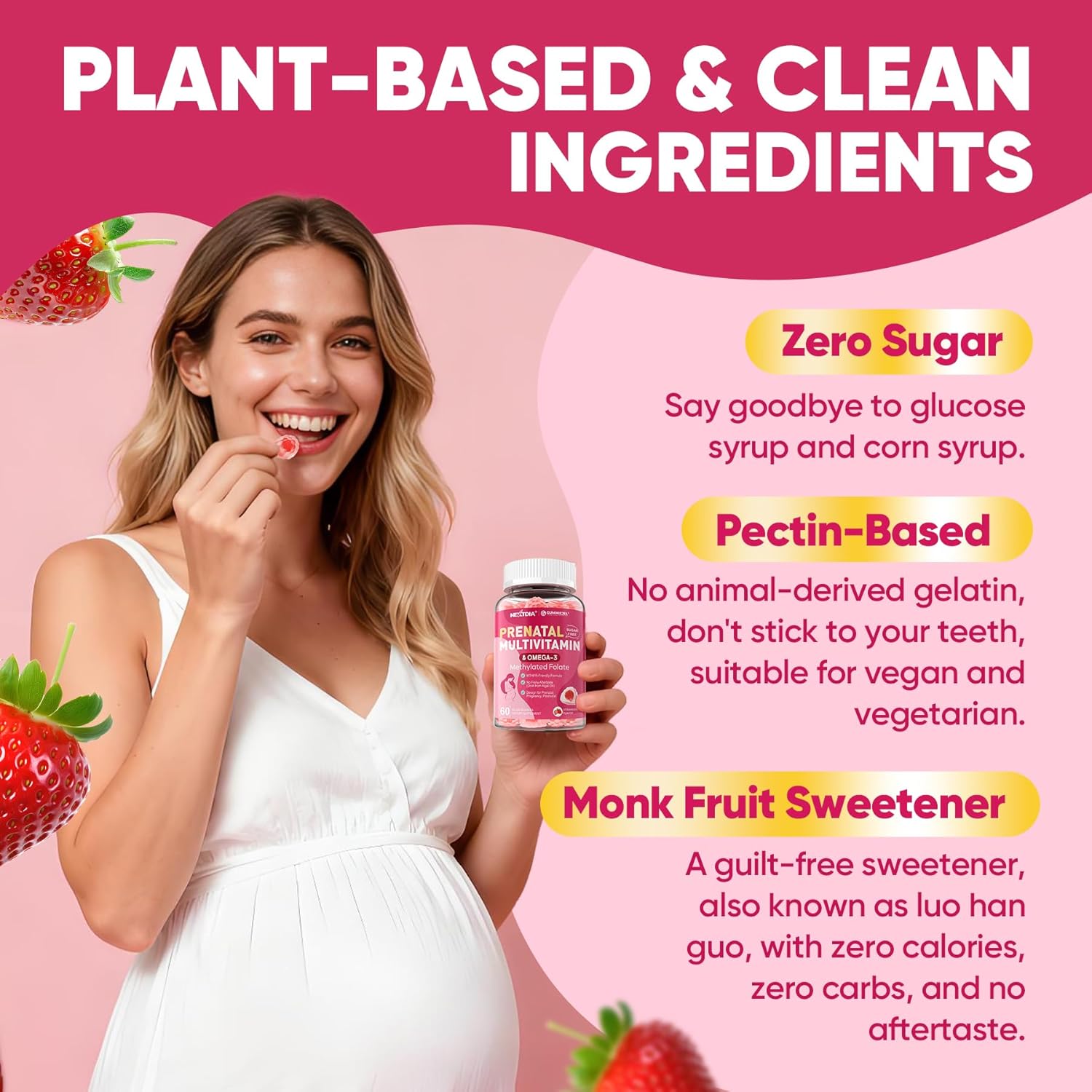 Prenatal Vitamins for Women Gummies, Methylfolate 1mg, Vegan Omega 3 DHA 800mg, Iron, Choline, Iodine, Vitamin D3 B6 B12 - Multivitamin for Women Before, During & After Pregnancy, Sugar Free, 60 Count - Image 6