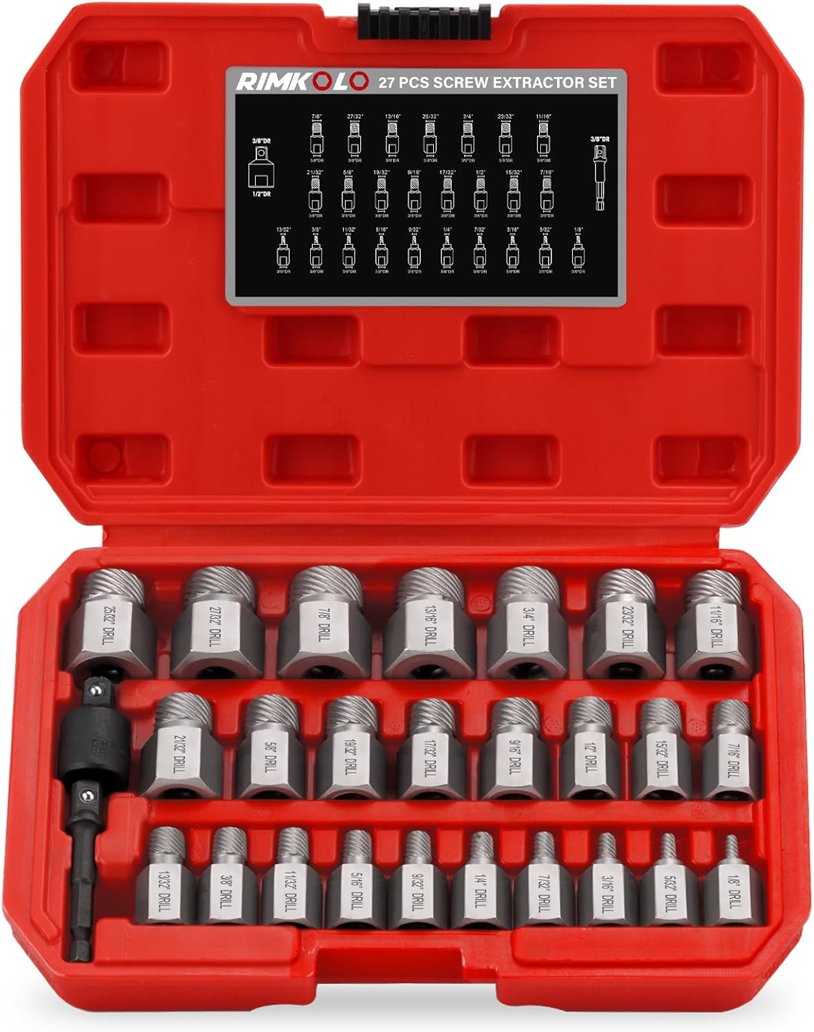 27-Piece Screw Extractor Set, 3/8" Inch Drive Easy Out Bolt Extractor kit Multi-Spline Hex Head for Removing Broken Studs Bolts Socket Screws