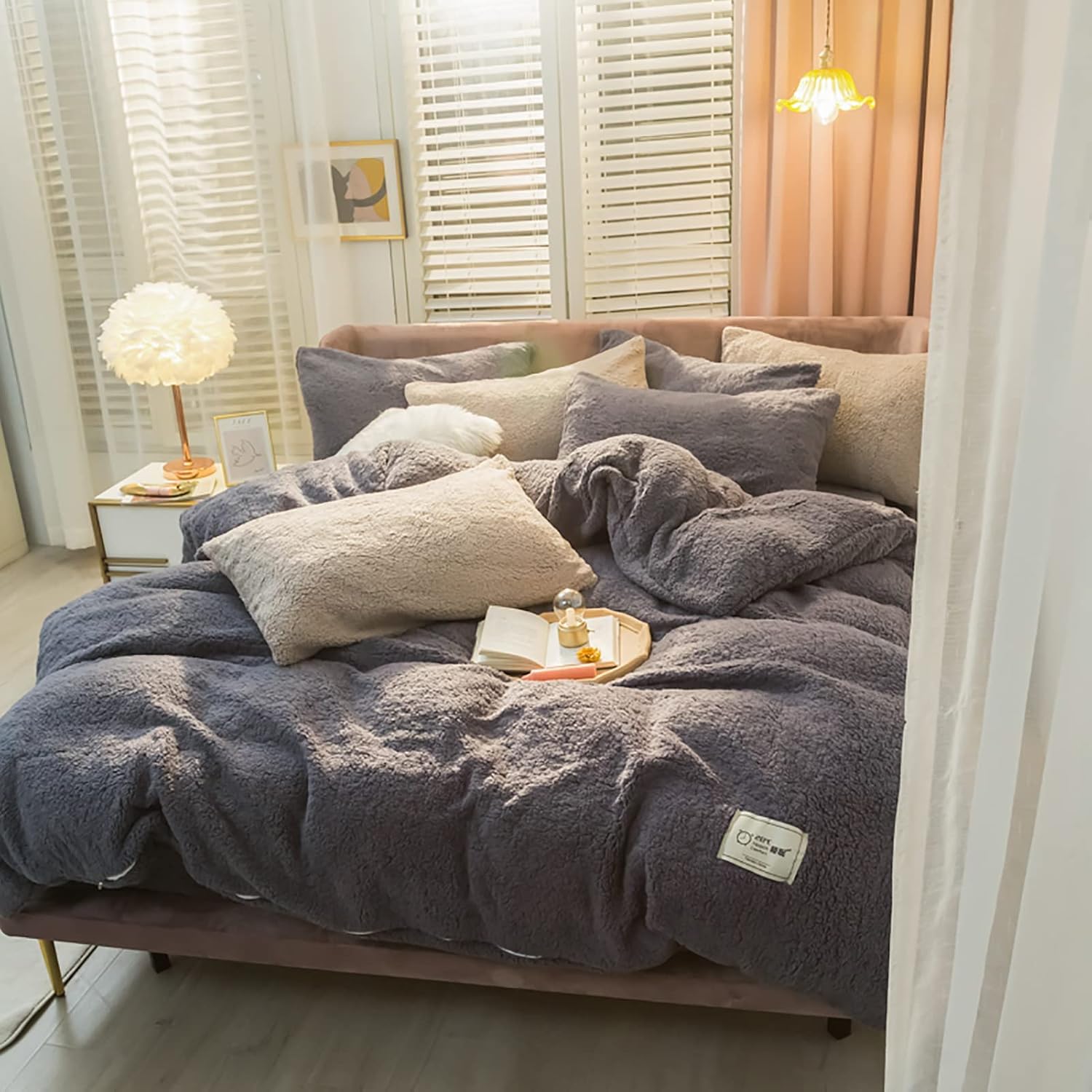Ultra Soft Fleece Duvet Cover Sherpa Fleece Quilt Cover Thick Warm Bedding with Zip-Grey 150x200cm(59"x78") (Dark Gray 150x200cm(59"x78"))