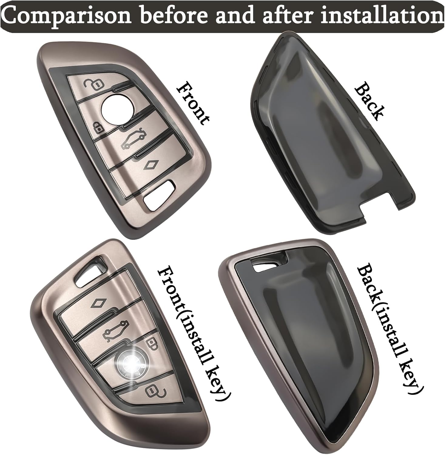 keyshell Keychain for BMW Key fob Cover case fits 2020 2021 2022 2023 X1 X2 X3 X5 X6 X7 and Series 1 2 3 4 5 6 7 8 Metallic - Image 3