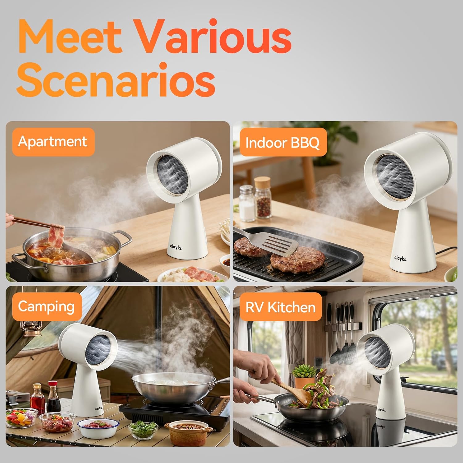 olayks Portable Range Hood, Desktop Range Hood with 3 Speed Exhaust Fan, Advanced 5-Layer Filtration, Large Oil Collection Cup, Portable Kitchen Exhaust Fan for Dorm, RV, Indoor BBQ, Hot Pot