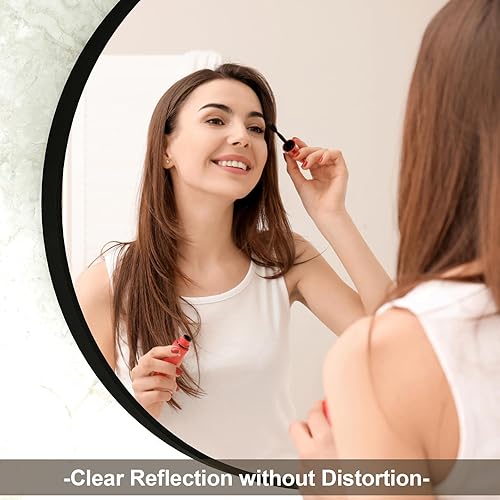Miniatura 3 de Espejo redondo negro para pared, espejo de baño circular grande de 36 pulgadas con textura acanalada, marco de metal de aleación de aluminio, espejo