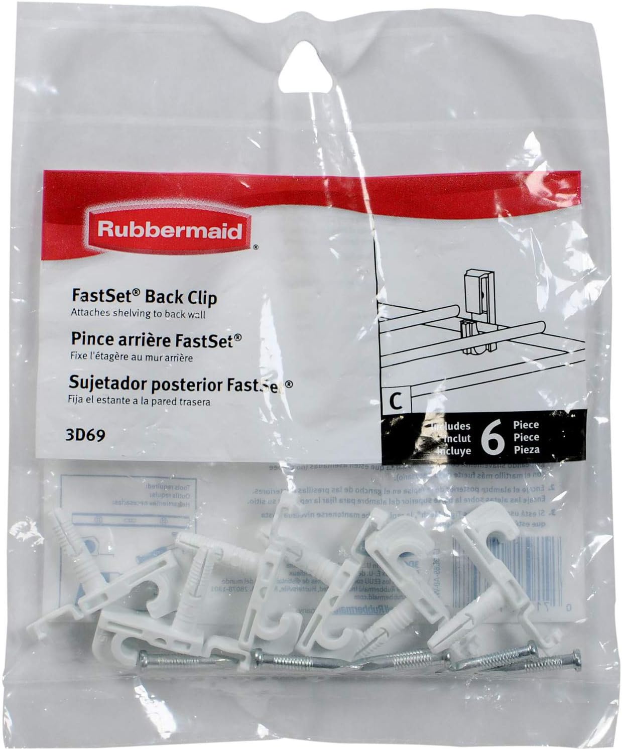 Rubbermaid FG3D69LWWHT White Direct Mount Back Clips 6 Count : Tools & Home Improvement