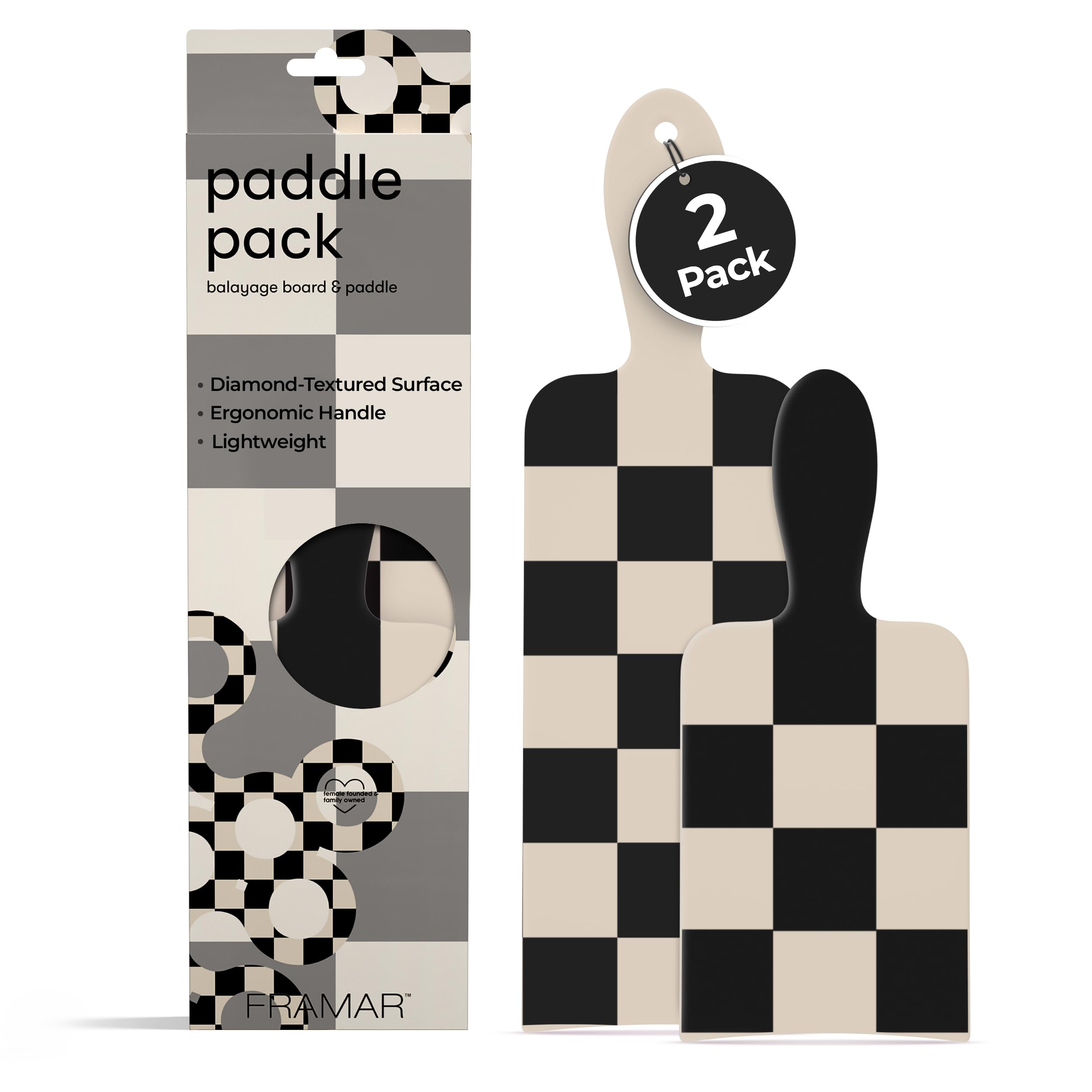 FRAMAR Checkered Balayage Board and Paddle Set, Highlighting Board, 2 Pack | Long and Short Foil For Highlights, Hair Salon Supplies, For Enhanced Precision, Cream and Black