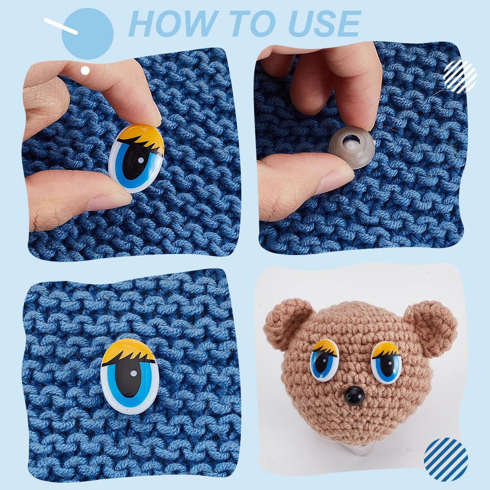 120 Set 9 Stile Kunststoffaugen Zum Basteln, Künstliche Augen Im Cartoon Stil Mit Abstandshalter Set Schwarz Blau Ovale Augen Aus Crsft Süße Sicherheitsaugen Tieraugen Zum Basteln Häkeln