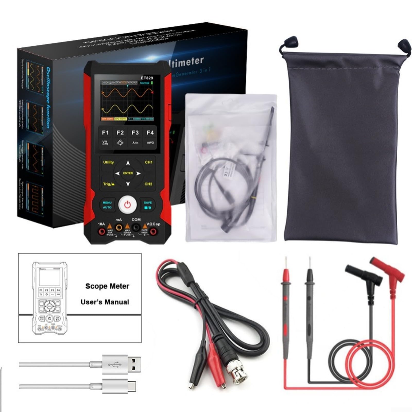 Multimètre Numérique True pour rms Oscilloscope 250MS/s Dual