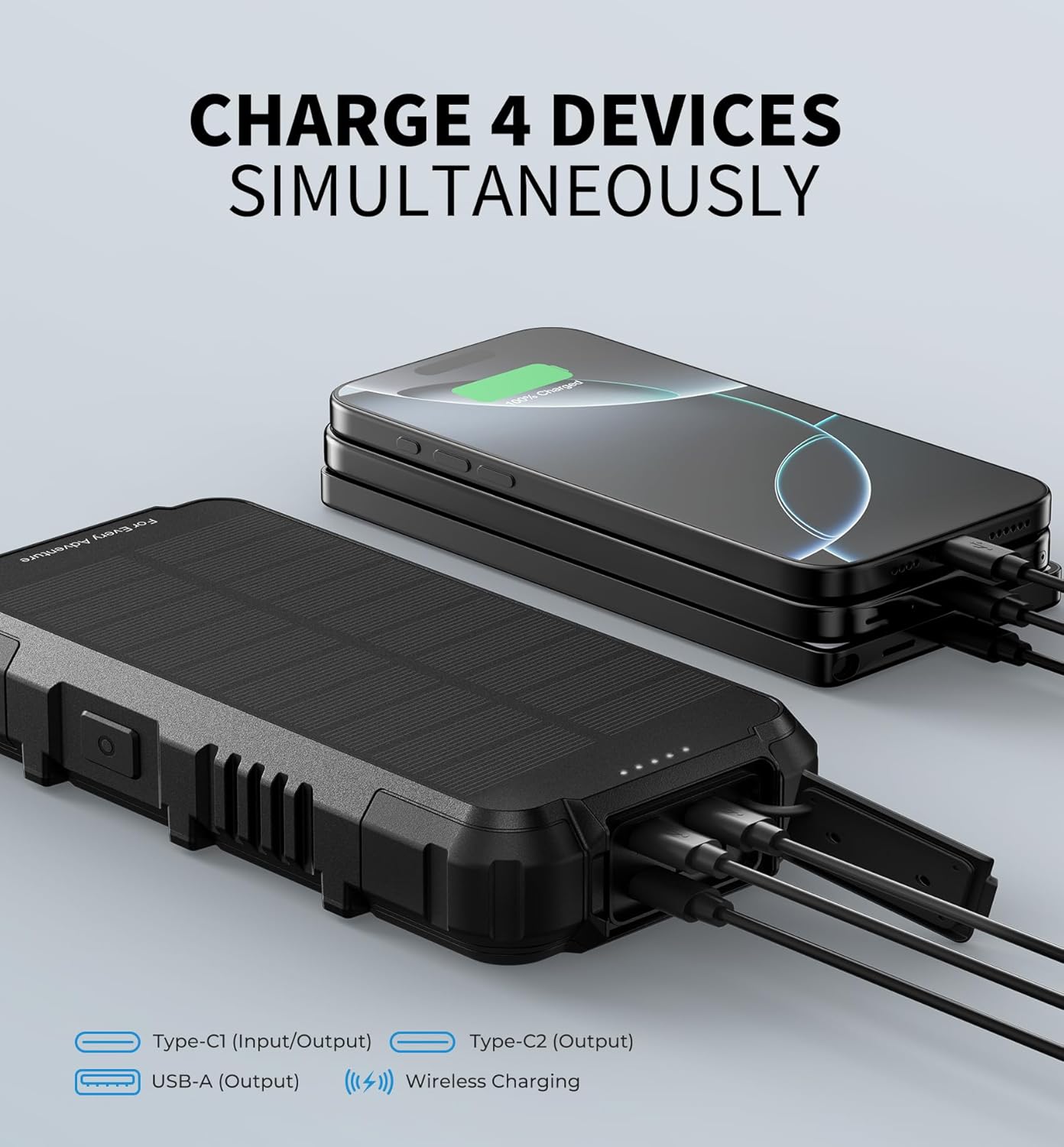 Dexnor Solar Charger Power Bank 27,000mAh, 65W PD3.0 & QC3.0 Fast Charging Powerbank External Battery Pack Portable Wireless Chargers with Flashlight and Carabiner, Compatible with MagSafe & Qi