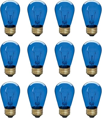Xtricity Incandescent S14 Edison Light Bulb, String Light Replacement, E26 Medium Base, 130V, Blue 12 Pack