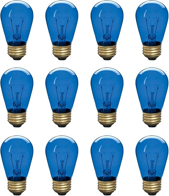 Xtricity Incandescent S14 Edison Light Bulb, String Light Replacement, E26 Medium Base, 130V, Blue (12 Pack)