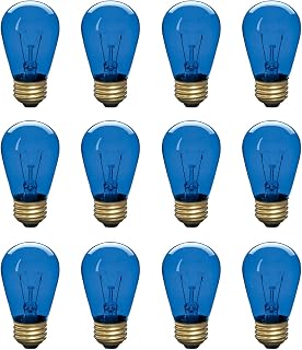 Incandescent S14 Edison Light Bulb, String Light Replacement, E26 Medium Base, 130V, Blue (12 Pack)