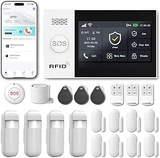 Alarmanlage Haus WLAN + 4G ohne Monatsgebühr, 4,3" Touchscreen, App-Steuerung mit SMS & Batteriewarnung – Sicherheitssystem für Haus & Alarmanlage Wohnung, Alexa kompatibel (21-teiliges Set)