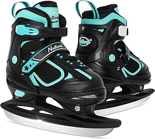 MammyGol Adjustable Ice Skates for Kids Youth Tean Hockey Lace-Up Boys or Girls Ice Skate for Beginner Age 4-12 Blue Black Teal Green