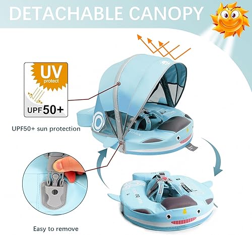 Miniatura 45 de Flotador de piscina para bebé con toldo ajustable 3D UPF50+, añade cola, flotador no inflable para piscina, flotadores de narval de dibujos animados