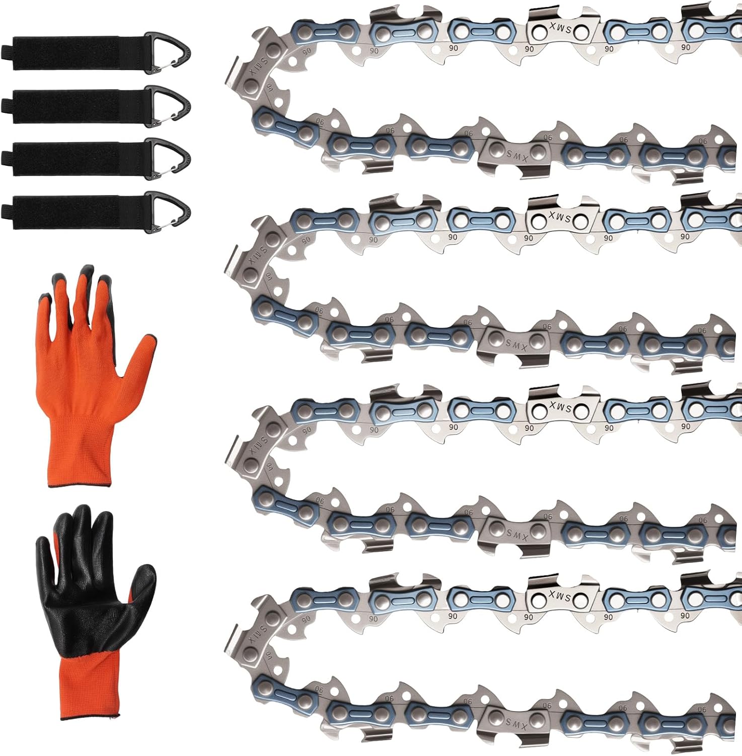 Anxingo 4 Pack 16 Inch Chainsaw Chain 3/8" LP Pitch .043'' Gauge 56 Drive Links Replacement for EGO Greenworks PoulanMakita and more