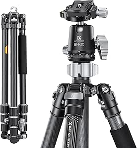 K&F CONCEPT X-Series Carbon Stativ, 172cm Kamera Stativ, Professionelles Fotostativ mit 30mm Metallkugelkopf, Tragfähigkeit 12KG,Tripod für Innen- und Außen-Fotographie X254C4+BH-30