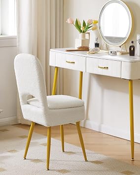 IBUYKE Vanity Chair with Folding Backrest, White WBD027W