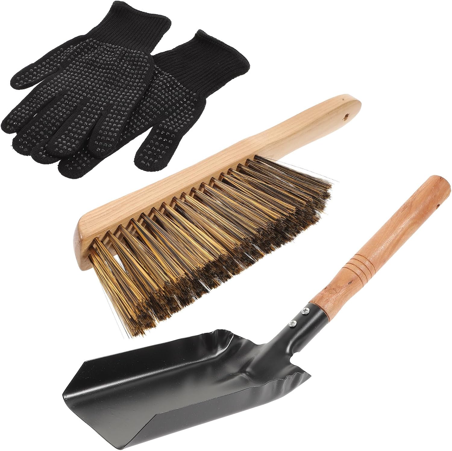 Ipetboom Multi-Functional Stove Shovel with Iron and Wood Lightweight Portable Fireplace Cleaning Kit with Rounded Edges for Home Hearth Maintenance