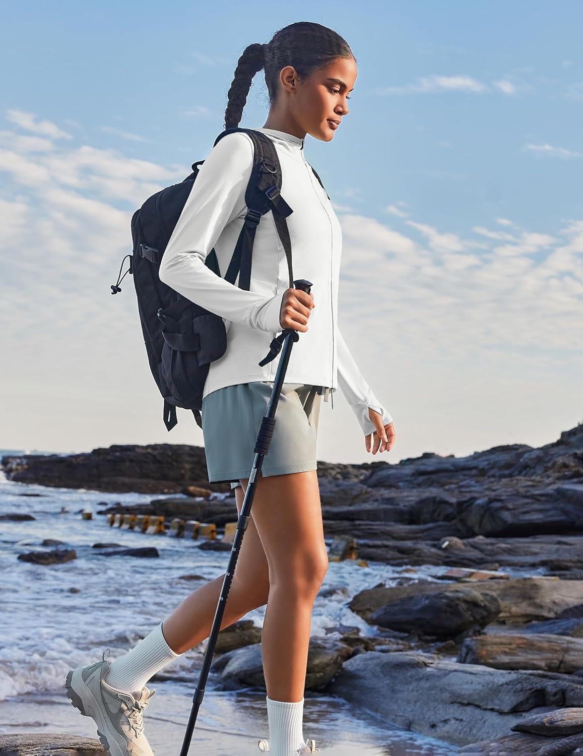 PINSPARK Women's UPF 50+ Sun Protection Hoodie Jacket Lightweight Full Zip Athletic Jacket Long Sleeve Shirt with Pockets - Image 4