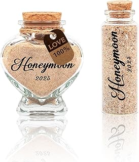 2 Pcs Honeymoon Sand Keepsake Jar 2025 Heart-shaped Sand Bottles Keepsake Glass Bottles Decorative Jars Bridal Shower Wedding Engagement Gifts for Her Him Man Women Couples Newlywed
