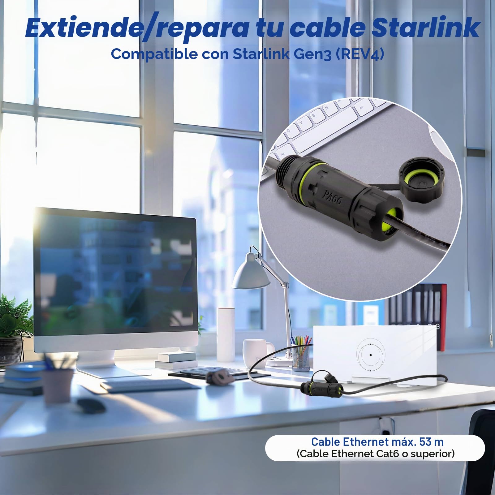 Adaptador Ethernet para Starlink Gen 3 Mini Cable V3, Adaptador Starlink SPX a RJ45 Impermeable para Conexión de Red Externa Cableada