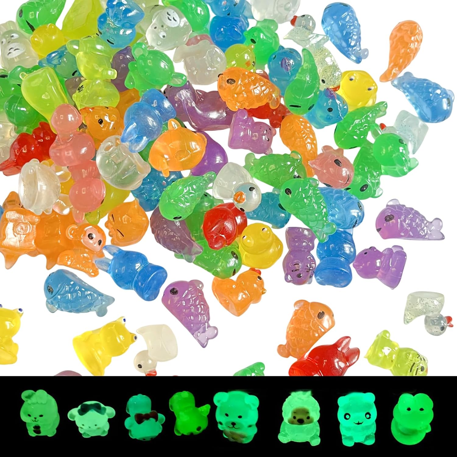 120 Pcs Luminous Mini Resin Animals Variety Pack Glow in The Dark Tiny Resin Animals Miniature Figurines Bulk for Micro Fairy Garden Landscape Aquarium Hide Crafts Decor (L1)