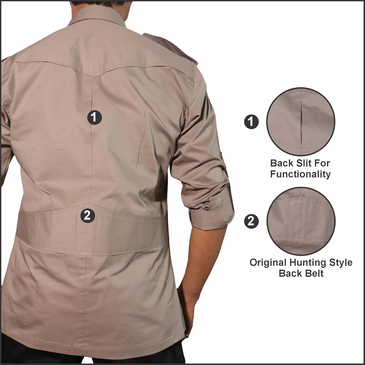 Men's Cotton 4 Pocket Hunting Safari Shirt with Coconut Shell Buttons Quick Dry Hiking Travel Fishing Long Sleeve Cargo Style