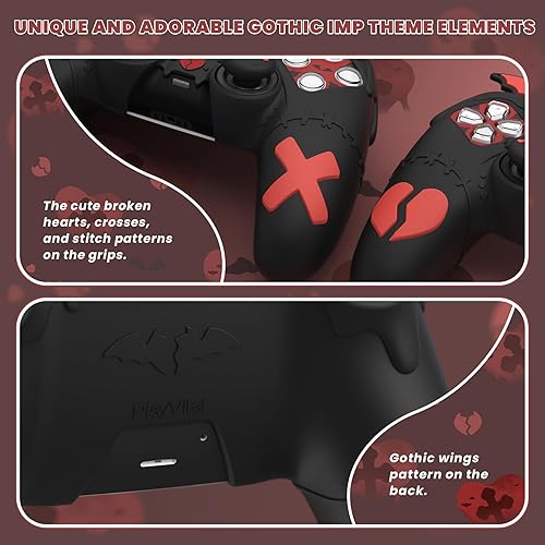 Vista 5 de PlayVital Gothic Imp Series Cute Silicone Case for ps5 Controller with 4 Thumb Grips and 6 Stickers, Anti-Slip Silicone Skin Cover, Compatible with