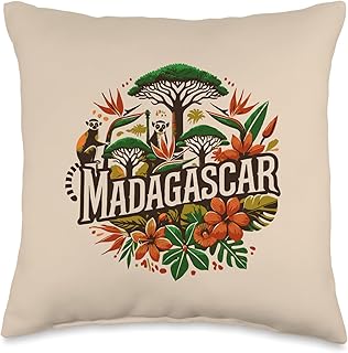 MADAGASCAR - Africa - Baobab Trees Tropical Flowers Lemur Throw Pillow