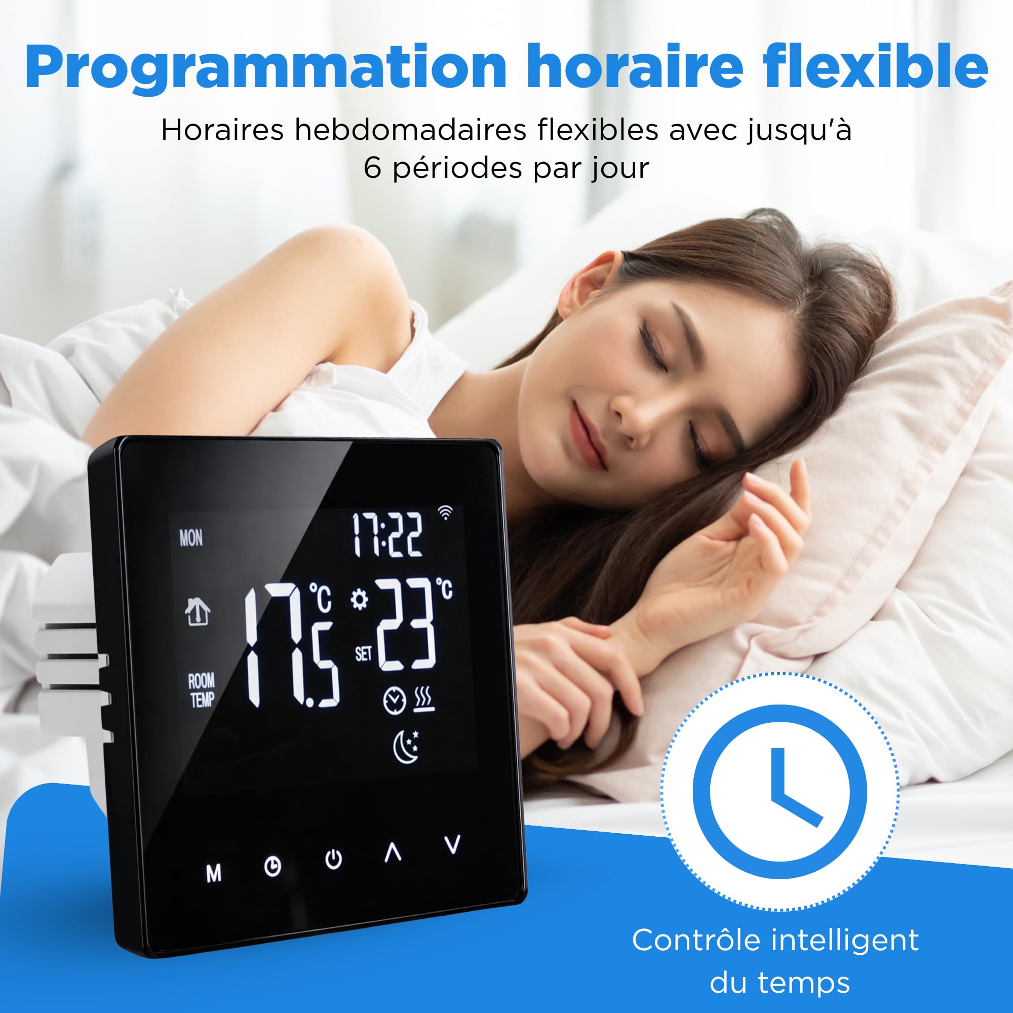 BeFit24 WiFi Thermostat pour Plancher Chauffant | Thermostat WiFi Tuya | Thermostat Mural Connecte Prog 7 J | LCD Afficher | Compatible Alexa & Google Assistant | 16A 3600W