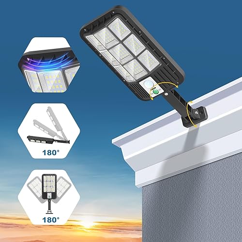 Miniatura 4 de OKPRO S-864B - Luces solares de calle de 1000 W para exteriores, impermeables, 7000 K 10000 lm para exteriores, luz de calle LED de atardecer a