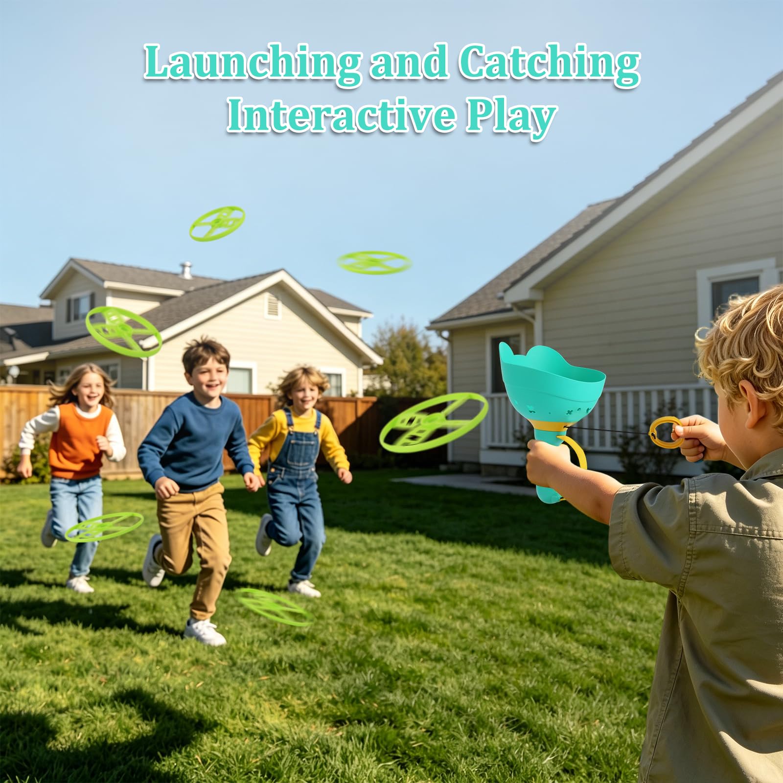 Fliegende Untertasse Launcher, Outdoor Spiele für Kinder ab 4-8 Jahre, 2 Stück + 12 Scheiben, Gartenspielzeug Kinder, Propeller Spielzeug für Kinder, Wurfscheibe Kinder Geschenk