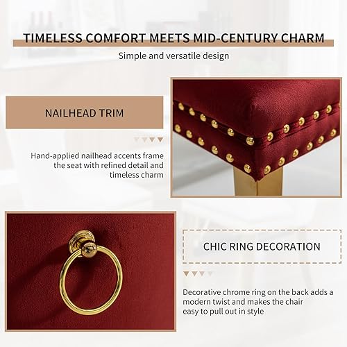 Miniatura 77 de Juego de 6 sillas de comedor modernas de mediados de siglo, con respaldo tapizado de terciopelo verde, sillas de cocina y comedor, patas de metal