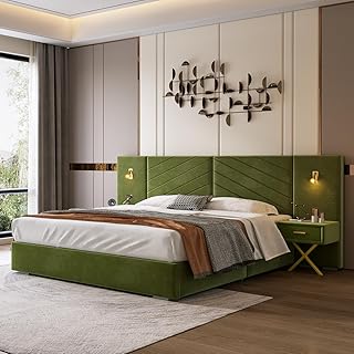 12 Green and Gold Bedroom Ideas with Elegant Contrast 45 Luxurious King Platform Bed Frame, Velvet Upholstered Headboard with 2 B...