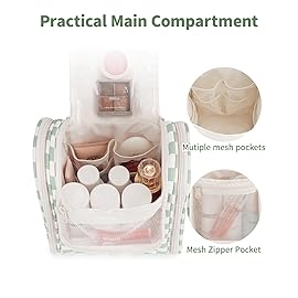 Narwey Small Checkered Hanging Travel Toiletry Bag for Women, Travel Bag for Toiletries, Makeup Bag Organizer Cosmetic Bags Make Up Bags for Women (Mint Green Checkerboard)