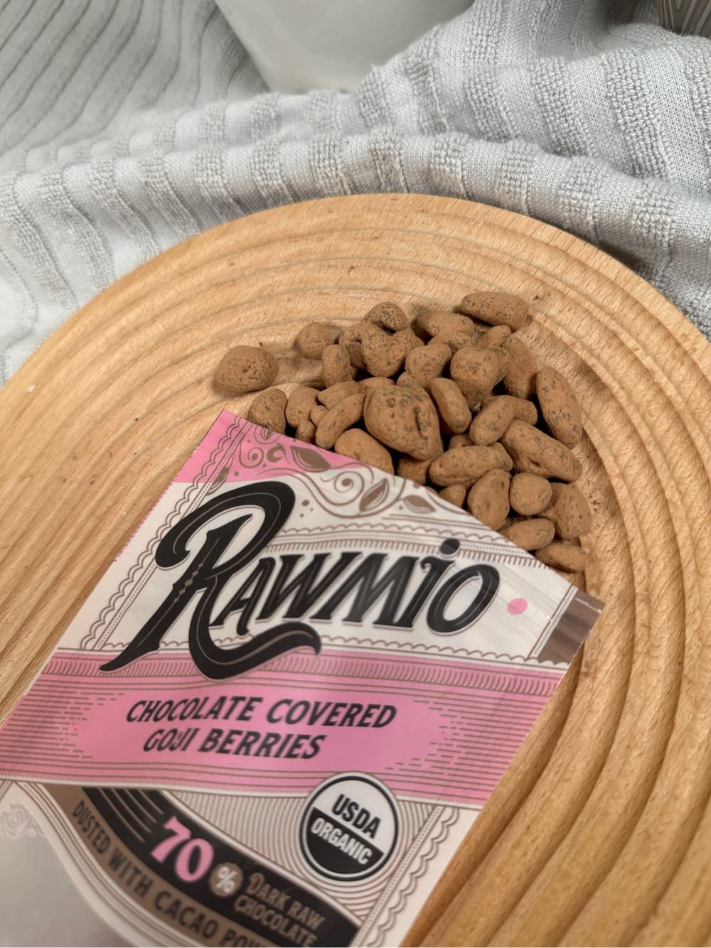 Rawmio Chocolate Covered Goji Berries - Organic, Raw, Vegan, 70% Dark Chocolate, 2 oz. - Pack of 2