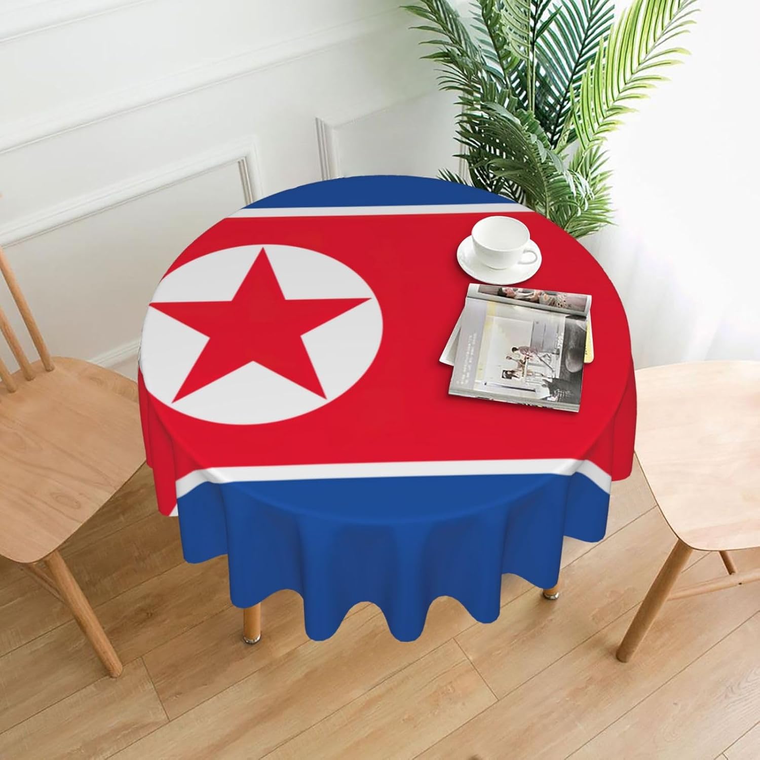 Korean Flag Print Wrinkle Free Dining Table Cover for Birthday Party Farmhouse Tablecloths Up to 60 x 60 Inches