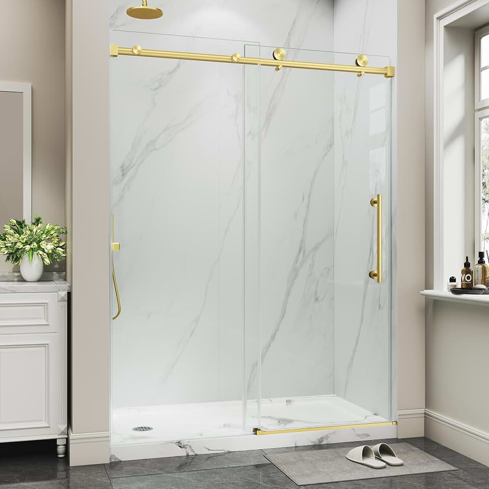 Frameless Glass Shower Door 67-72" Wx72 H,1/4"(6mm) Brushed Gold