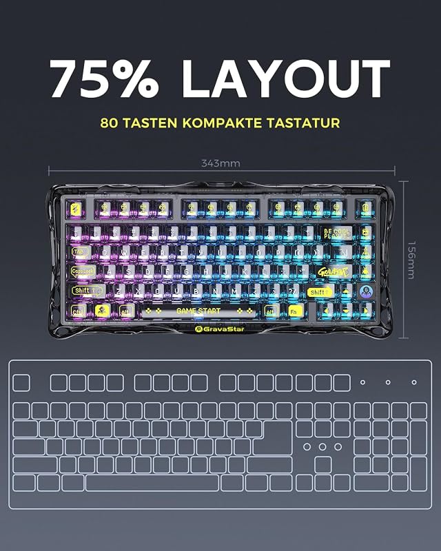 GravaStar Mercury K1 Lite 75% Wireless Gaming Billentyűzet RGB Háttérvilágítással