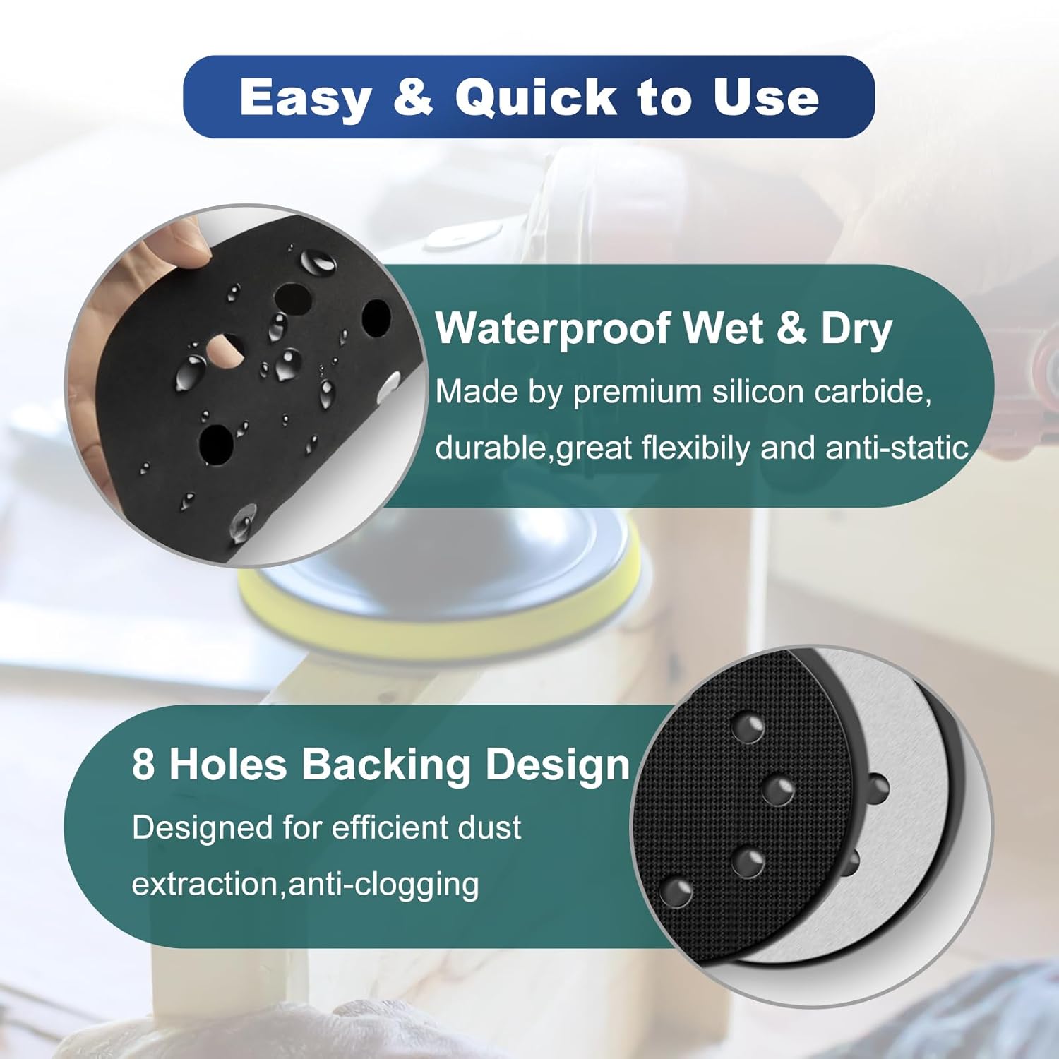 101PCS 5 inch Sanding Discs, 8 Holes Hook & Loop Wet Dry Sandpaper Orbital Sander Pads 80 180 240 400 600 800 1000 1500 2000 3000 Grit with Foam Pad, Sandpaper Assortment for Car Wood Metal