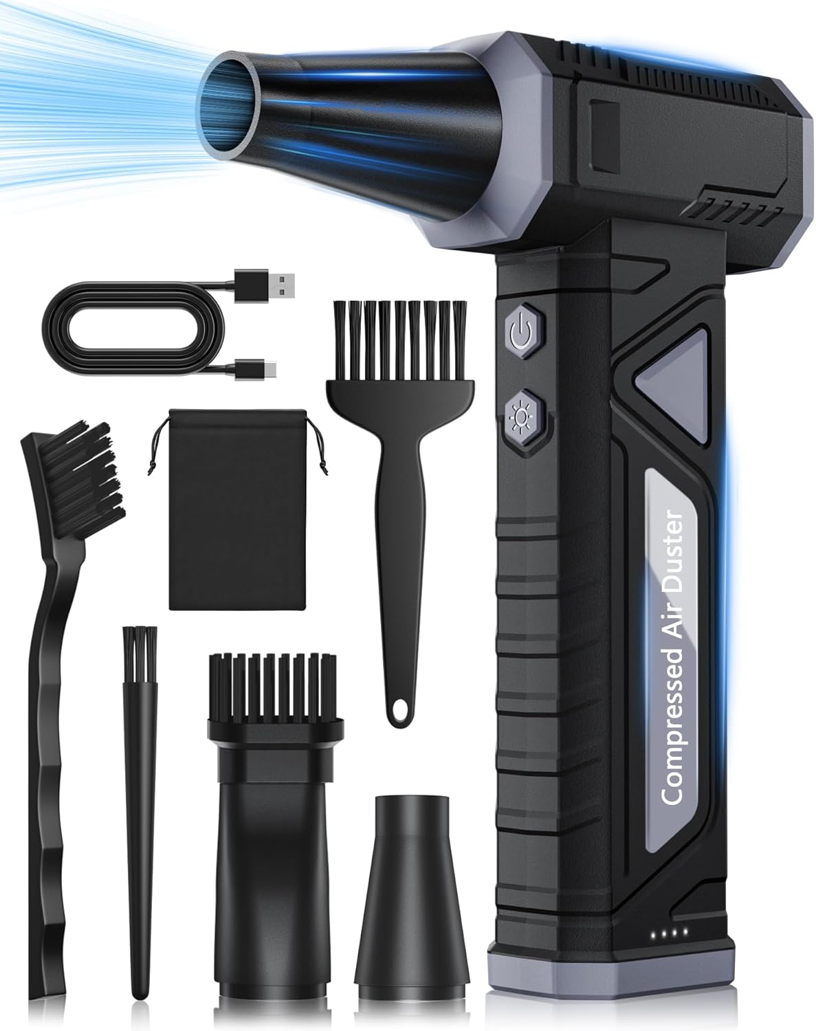 Compressed Air Duster-Replaces Compressed Air Cans-Canned Air, 150,000RPM Electric Air Duster, Rechargeable Cordless Air Blower for Keyboard, PC, Electric Devices Cleaning -Gray