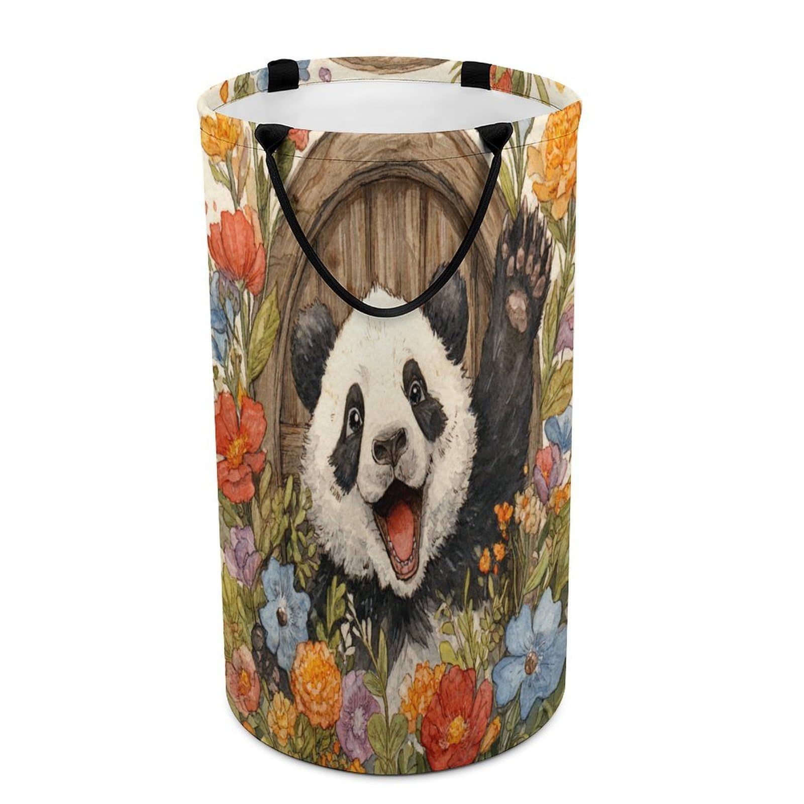 LUYYSKY Retro Realistic Cute Panda Collapsible Dirty Clothes Basket, Classic Realistic Barn Wooden Door Animals Panda Portable Clothes Storage Basket