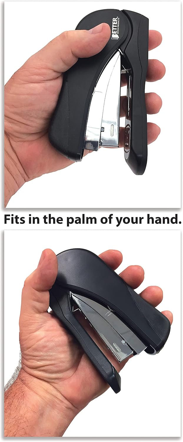 Heavy Duty Easy Grip Stapler, Effortless, with 1,000 Regular 1/4" Staples, High Capacity Compact Palm of Your Hand Size, Ergonomic Soft Grip, Better Office Products